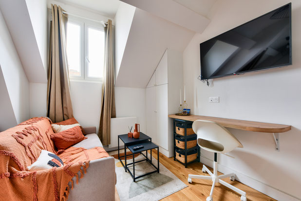 Vue espace salon et bureau-renovation-appartement-Paris