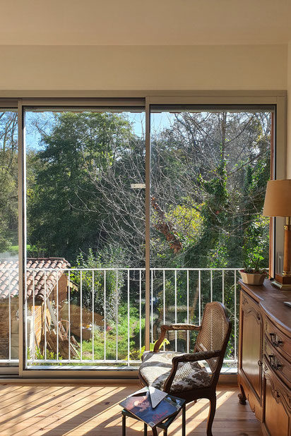 Vue sur le jardin-agrandissement_extension-maison-Pujols-sur-Ciron