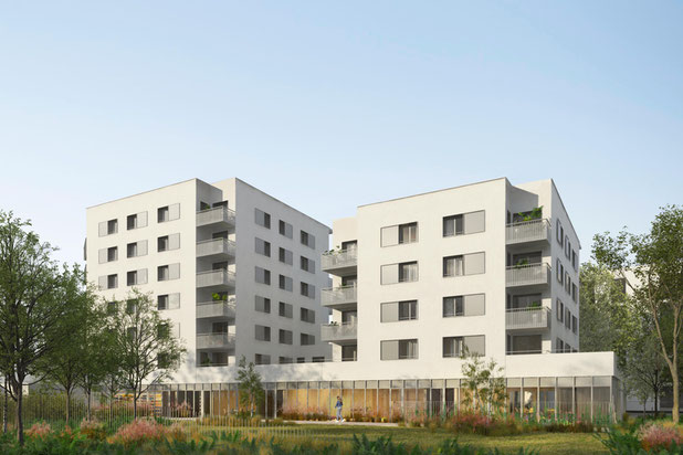 Depuis le coeur de parcelle-construction-immeuble-Évry-Courcouronnes