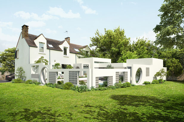 Vue jardin-agrandissement_extension-maison-Le Coudray-Montceaux