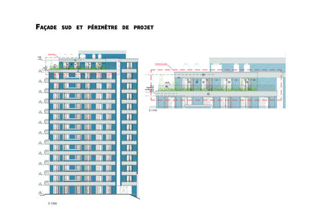 Façade sud et périmètre de projet-rehabilitation-immeuble-Paris