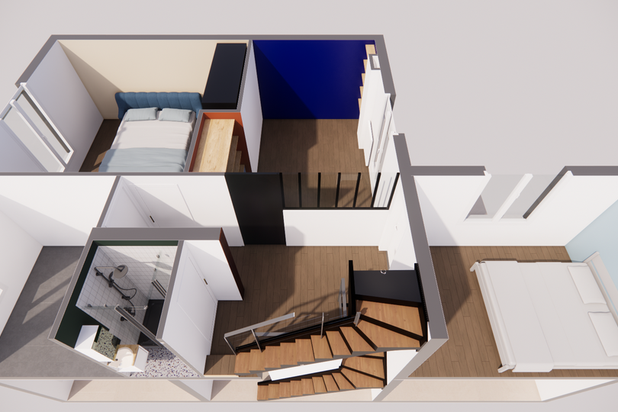 Axonométrie montrant le nouvel agencement-renovation-appartement-Colombes