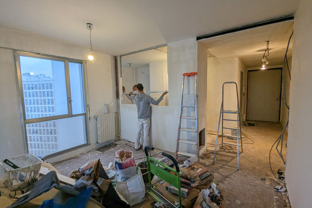 Salon en chantier-renovation-appartement-Paris
