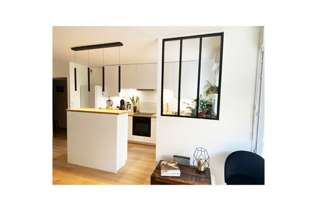 La cuisine vue du salon-renovation-appartement-Asnières-sur-Seine