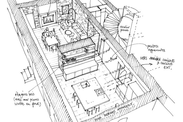 Croquis de l'espace de vie-renovation-maison-Saint-Sauveur-Villages