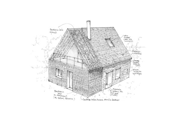Croquis de l'extérieur avec extension bois-renovation-maison-Sourdeval