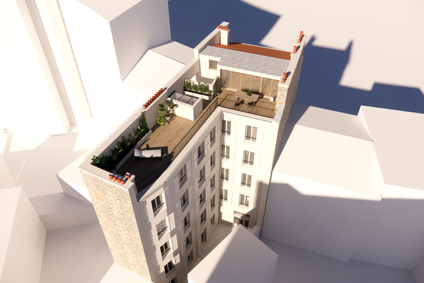 Vue aérienne du rooftop-surelevation-immeuble-Boulogne-Billancourt