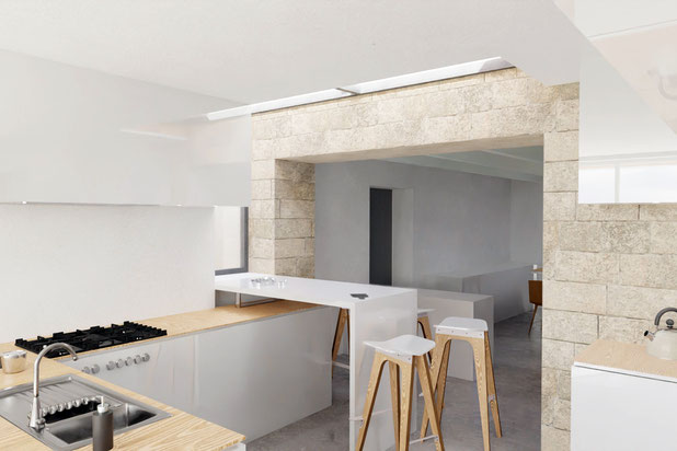 Vue de la cuisine, vers la verrière-construction-maison-La Turballe
