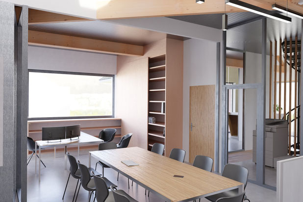 Salle de réunion, cloison vitrée ouverte-construction-bureaux-Orgères