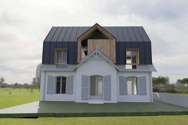 Version02, vue depuis la rue-surelevation-maison-Pornichet