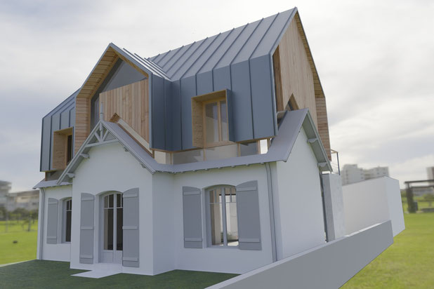 Vue depuis la rue-surelevation-maison-Pornichet