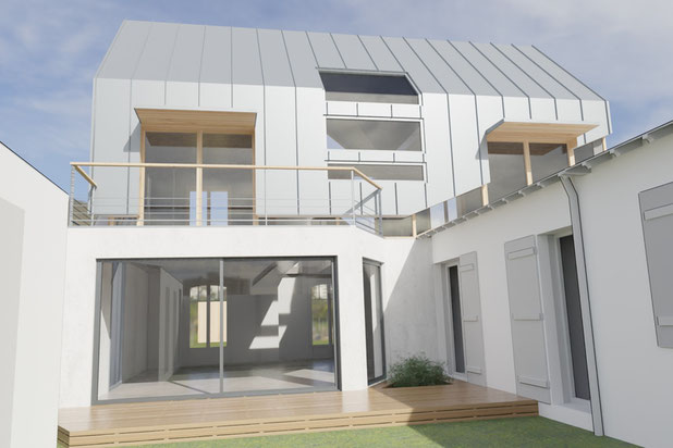 Vue depuis le jardin-surelevation-maison-Pornichet