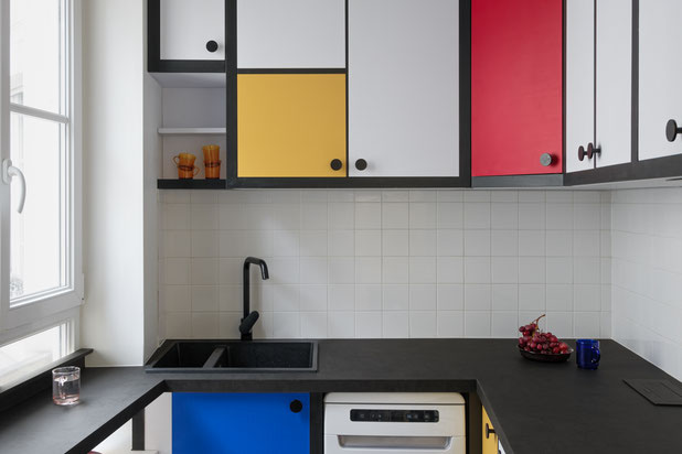 Cuisine Mondrian-renovation-appartement-Paris