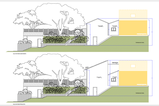 Extrait du dossier : Elevations facade sud - existant + projet-surelevation-maison-Nantes