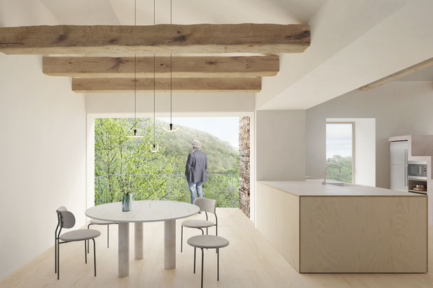 La salle à manger et la terrasse-rehabilitation-maison-Valady