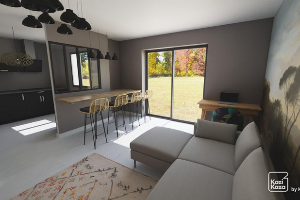 3D de projection séjour-renovation-appartement-Montpellier