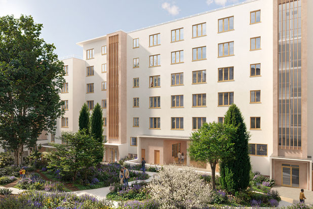 vue depuis l'intérieur du cœur d'îlot-rehabilitation-immeuble-Paris