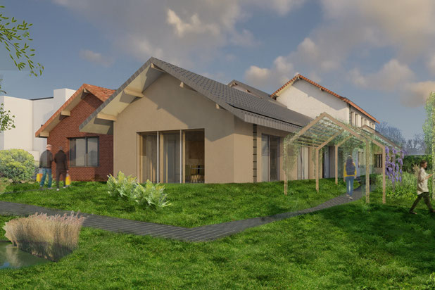 Agence Champigny ( 94)  vue du jardin-construction-bureaux-Champigny-sur-Marne