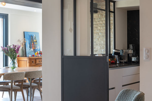 Vue intérieure sur la cuisine et l'extension.-rehabilitation-maison-Maltot