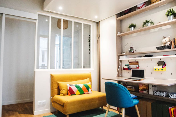 Chambre avec lit escamotable sur mesure-renovation-appartement-Paris