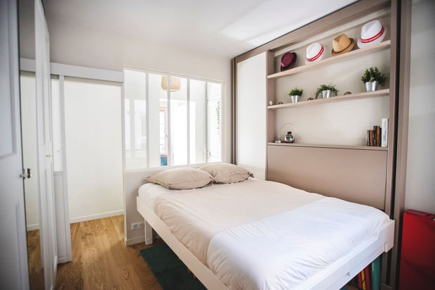 Chambre avec lit escamotable sur mesure-renovation-appartement-Paris