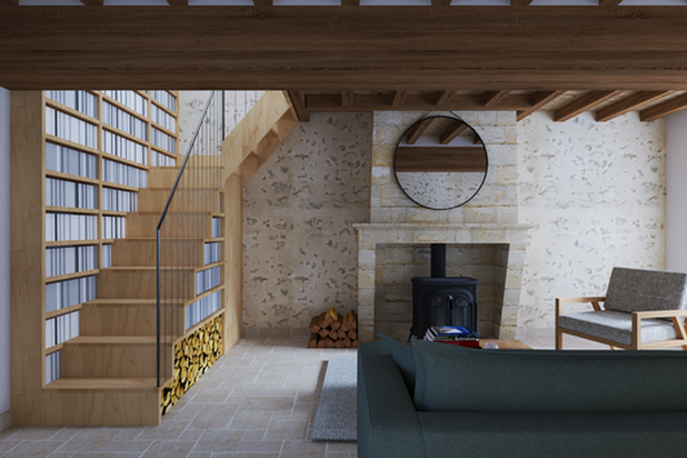 Séjour escalier 1-amenagement-maison-Saint-Cyr-la-Rosière