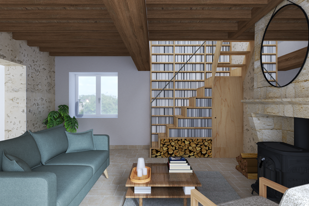 Séjour escalier 2-amenagement-maison-Saint-Cyr-la-Rosière