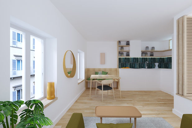 Appartement 2 - Séjour et cuisine-renovation-immeuble-Le Palais