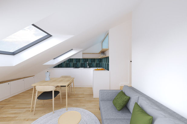 Appartement 3 - Séjour et cuisine-renovation-immeuble-Le Palais