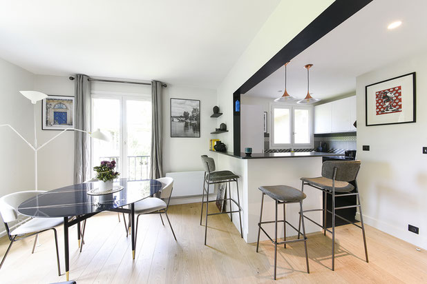 La cuisine ouverte sur le salon-renovation-appartement-Paris