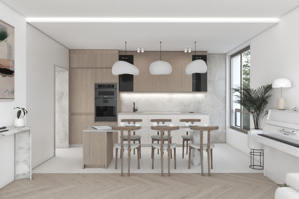 Cuisine ouverte sur le séjour-renovation-appartement-Neuilly-sur-Seine