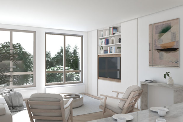 Séjour - meuble TV ouvert-renovation-appartement-Neuilly-sur-Seine