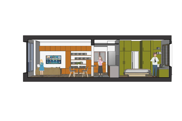 Coupe perspective projet-renovation-appartement-Paris
