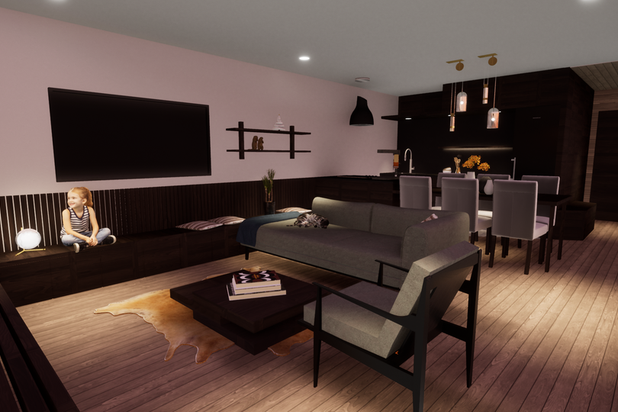 Perspective nocturne vue depuis le salon-renovation-appartement-Tignes