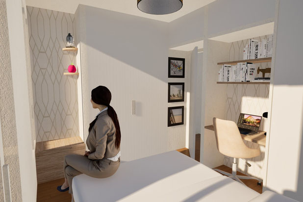 Perspective intérieure : Chambre parents-renovation-appartement-Paris
