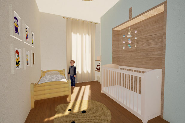 Perspective intérieure : Chambre enfants-renovation-appartement-Paris