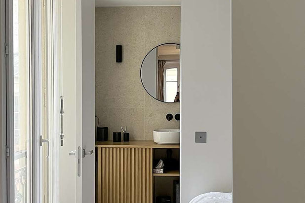 détail salle de plan, plan de travail sur mesure-renovation-appartement-Paris