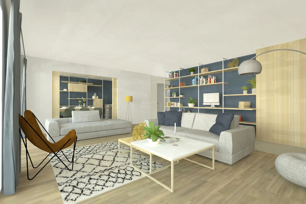 L'espace généreux du salon-renovation-appartement-Paris