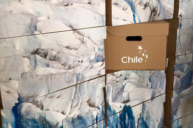 Vue des boîtes en carton avec une image de l'antarctique Chilien-amenagement-cafe_restaurant-Cannes