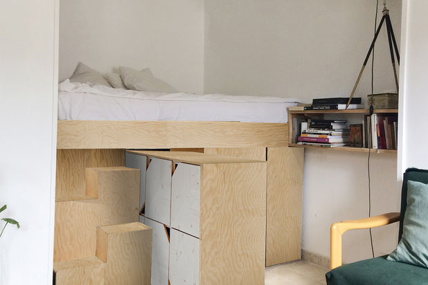 Vue de mobilières amovibles sous la mezzanine.-renovation-appartement-Paris