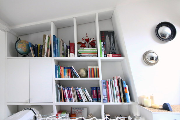 bibliothèque en mezzanine-rehabilitation-appartement-Paris