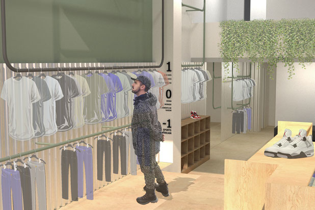 Projection 3D à l'intérieur du projet de la nouvelle friperie.-renovation-boutique_local-Nantes