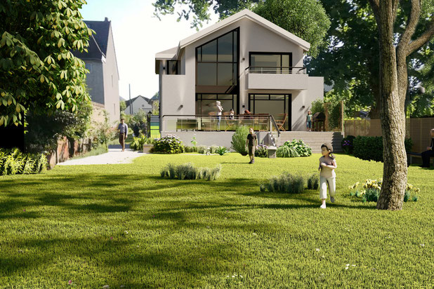 Vue côté jardin-surelevation-maison-Conflans-Sainte-Honorine