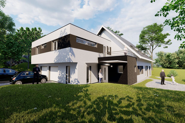 Vue extérieure projet - Façade principale-agrandissement_extension-maison-Dammartin-en-Serve
