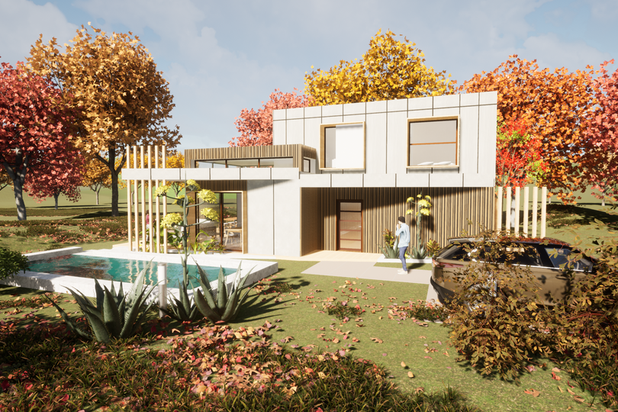 Vue façade d’entrée-construction-logement-Saint-Marc-Jaumegarde