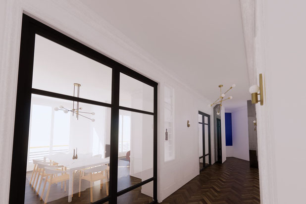 Vue sur l'entrée-renovation-appartement-Paris