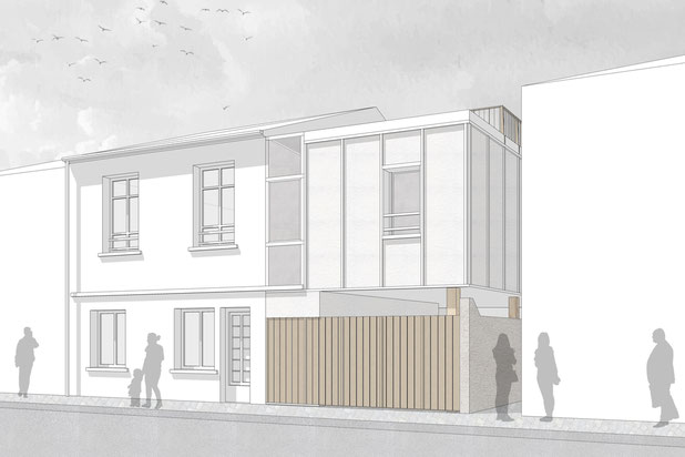 La maison existante et l'extension depuis la rue-agrandissement_extension-extension-Fontenay-sous-Bois