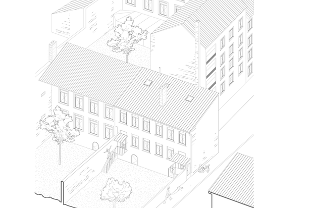 Axonométrie - Existant-surelevation-logement-Lyon