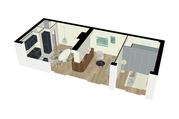 Axonométrie - Version A du projet-renovation-appartement-Paris