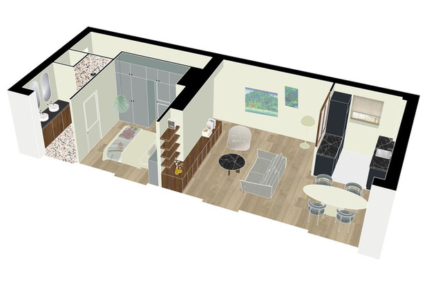 Axonométrie - Version B du projet-renovation-appartement-Paris